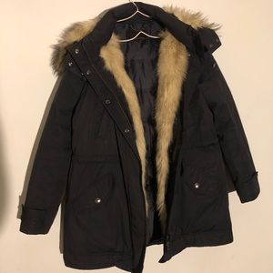 Banana Republic Navy Winter Coat w/ Faux Fur Hood